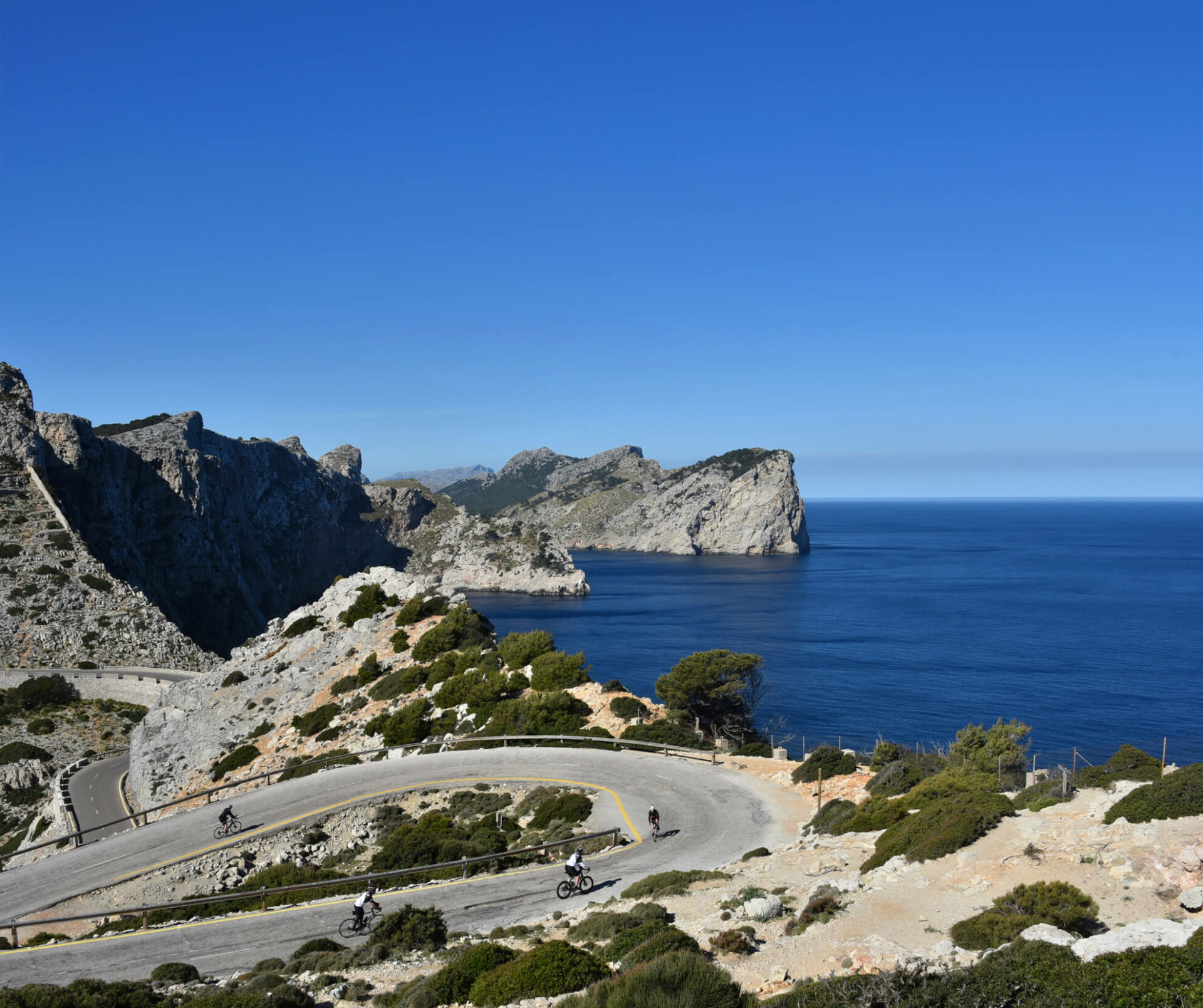 A panoramic view of one of the cycling roads in Mallorca. Faro de Formentor